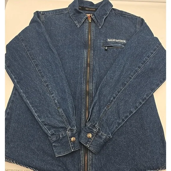 Vtg Original Harley Davidson Women's Jacket L Denim Biker Motorcycle Y2K - Picture 4 of 9
